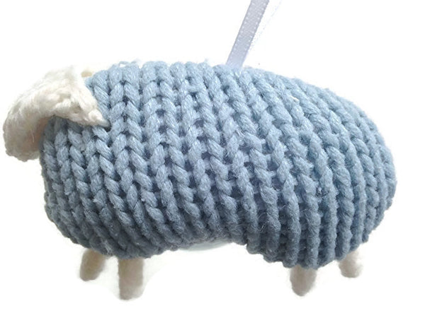 Up Cycled Blue & White Sheep Ornament - Buttermilk Cottage