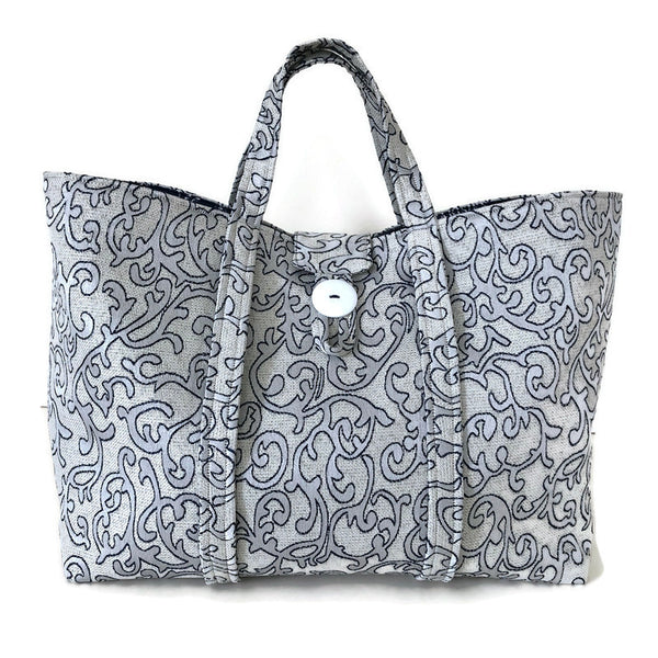 Large Knitting Bag Blue Gray Woven