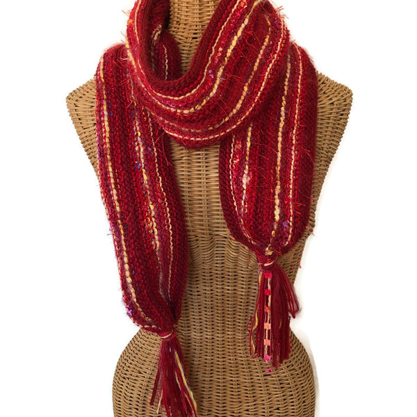 Hand Knit Scarf Red FUSION