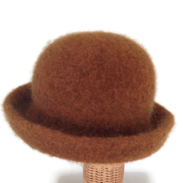 Bowler Style Felted Hat Brown Wool