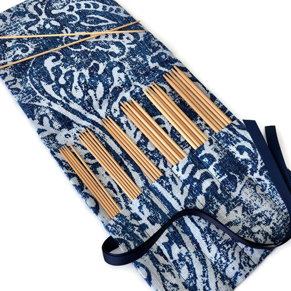Double Point Needle Six OR Twelve Pocket Roll Up Blue Ikat