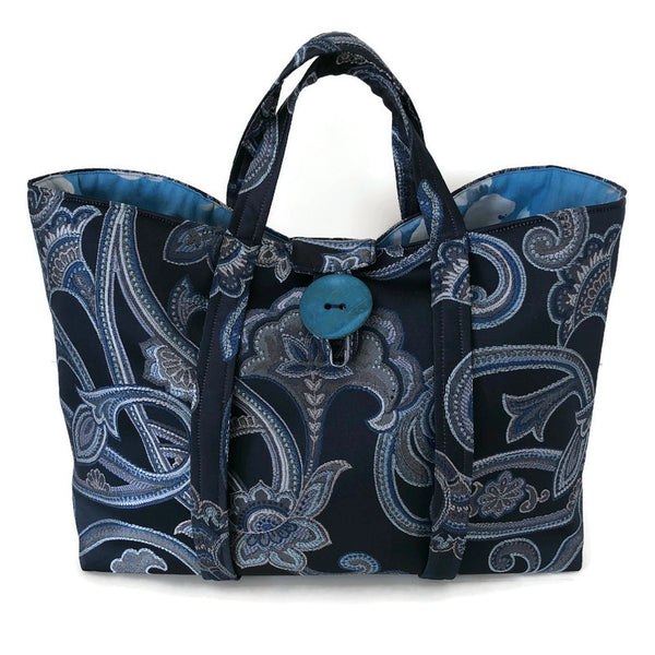 Large Knitting Bag Blue Embroidered