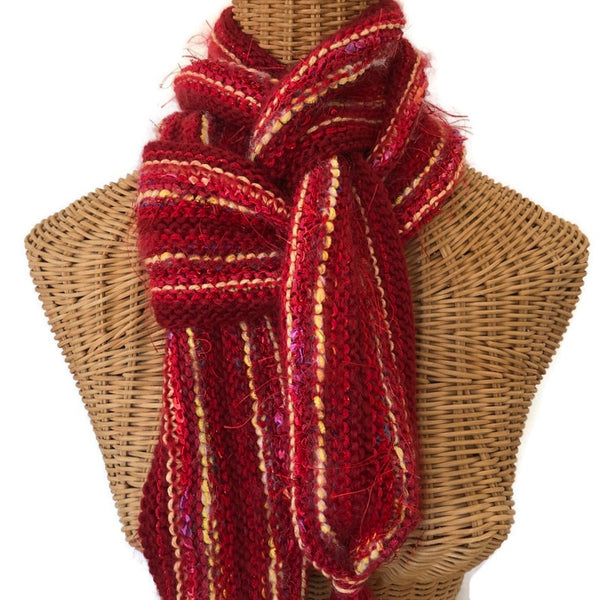 Hand Knit Scarf Red FUSION