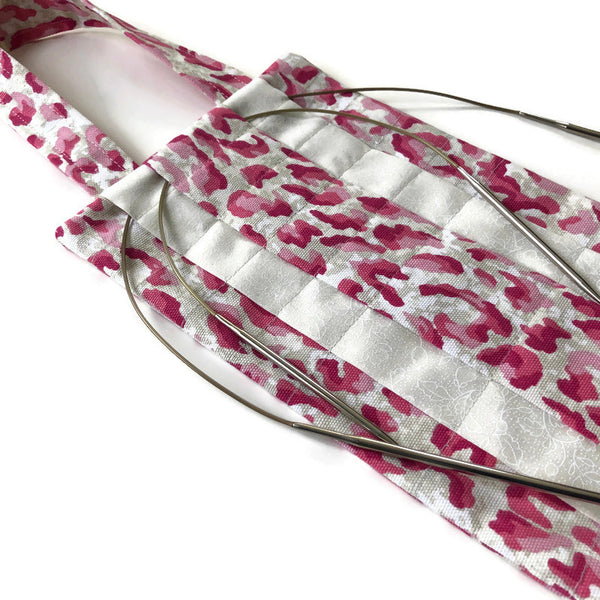 Hanging Circular Needle Organizer Pink and White Faux Animal Print