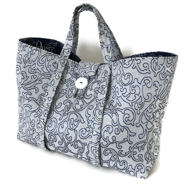 Large Knitting Bag Blue Gray Woven