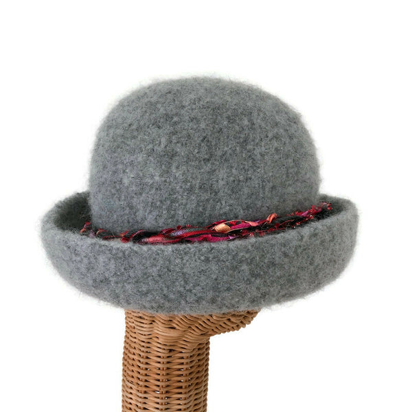 Bowler Style Felted Hat Gray Wool