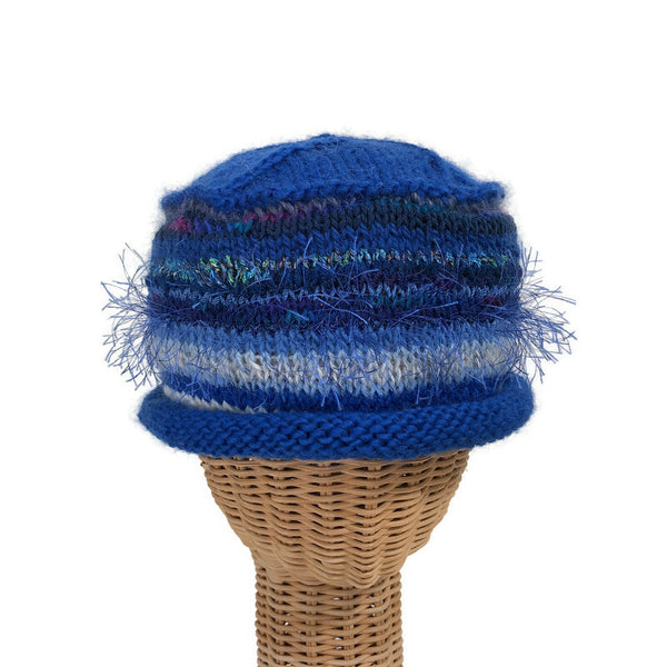 blue hand knit beanie
