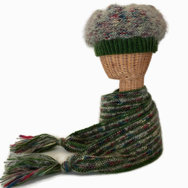 Hand Knit Scarf Green Mohair