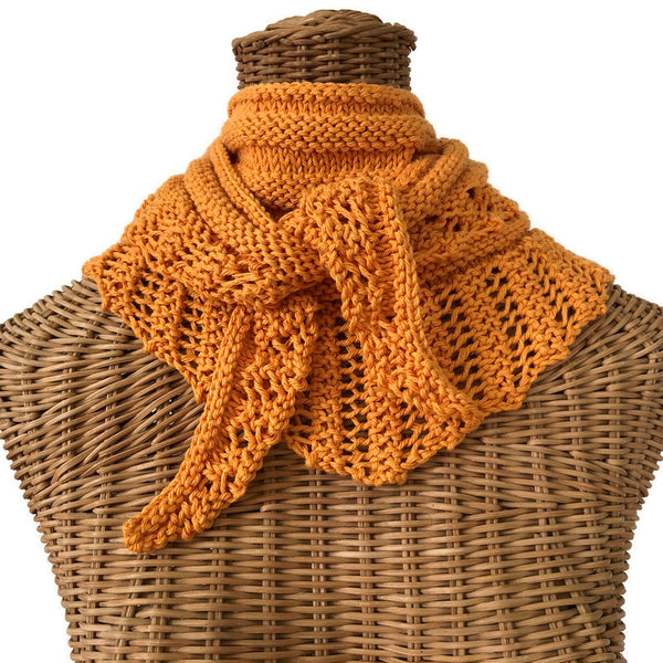 Lacy Knit Scarf Cotton Wool Mustard Yellow