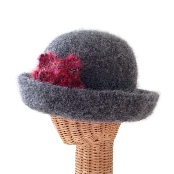 Bowler Style Felted Hat Gray Wool
