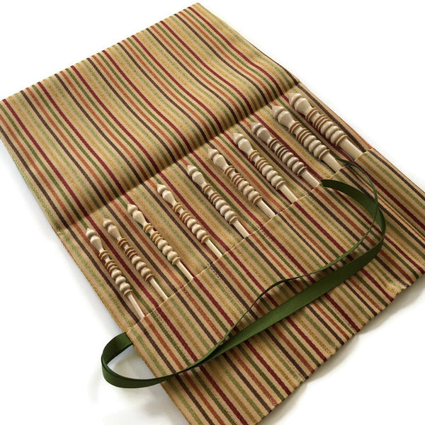Complete Set Brittany Crochet Hooks  with Striped Fabric Roll Up Case