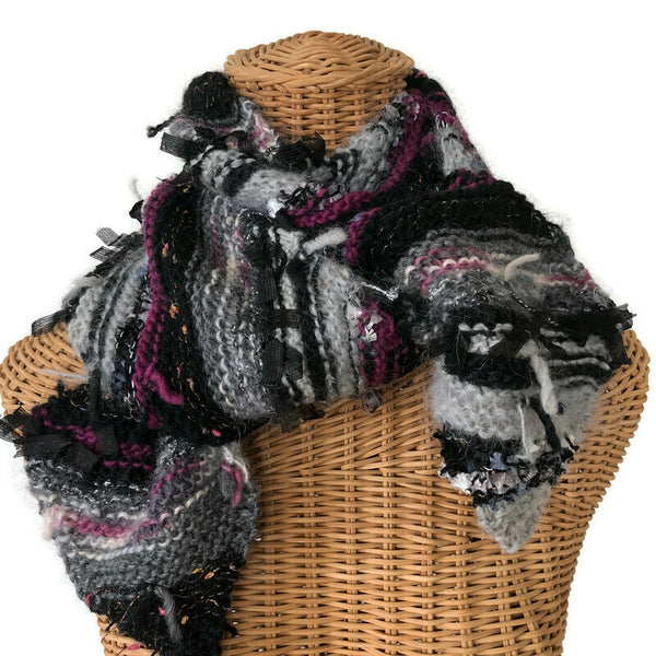Boho Style Scarf Black Bias Knit