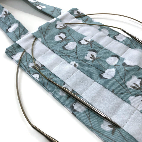 Hanging Circular Needle Organizer Aqua Cotton Bolls