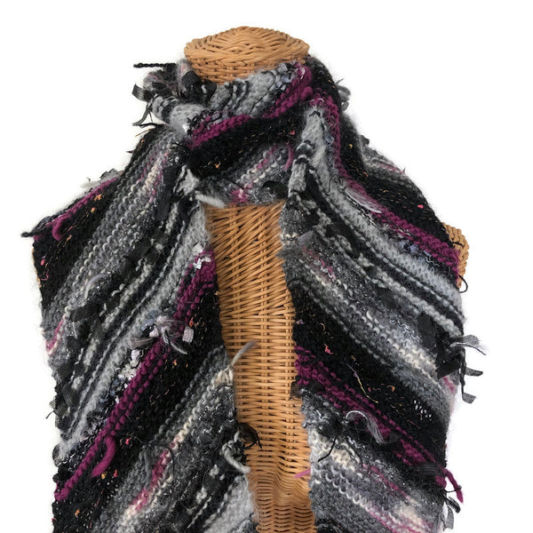Boho Style Scarf Black Bias Knit