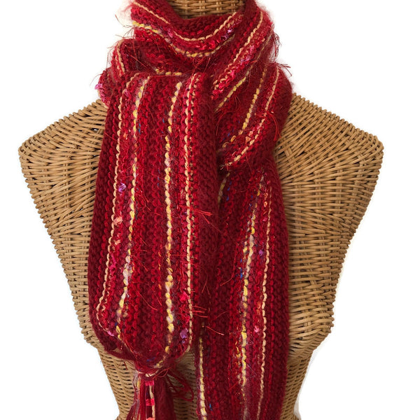 Hand Knit Scarf Red FUSION