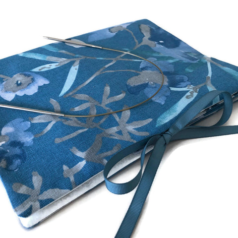Circular Needle Case Blue & Gray Floral