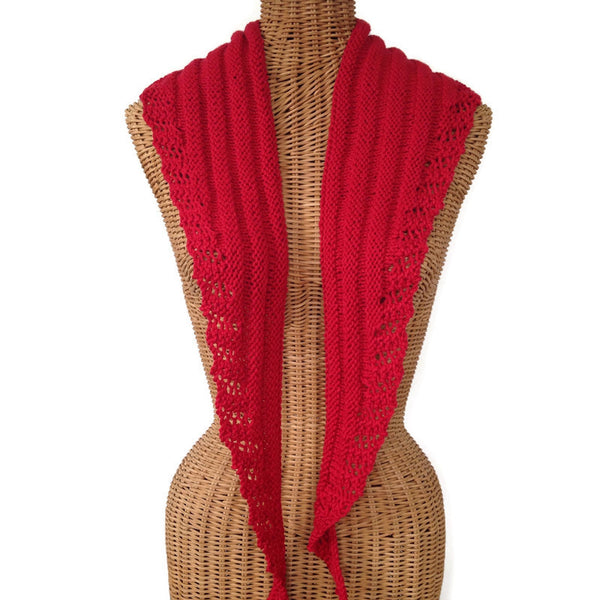 Lacy Knit Scarf Cotton Wool Red