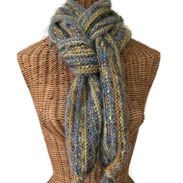 Hand Knit Scarf Gray FUSION