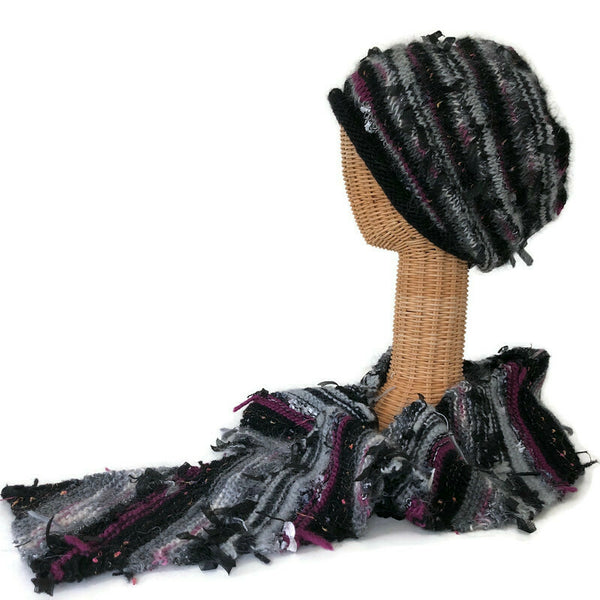 Boho Style Scarf Black Bias Knit