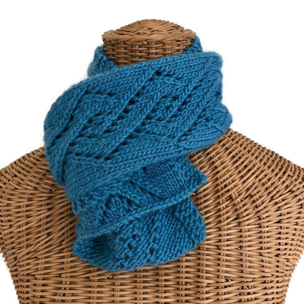 Hand Knit Scarf Blue Slate