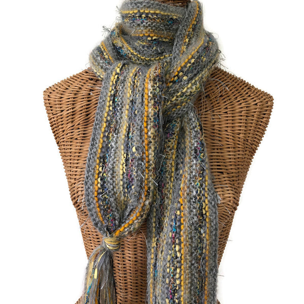 Hand Knit Scarf Gray FUSION