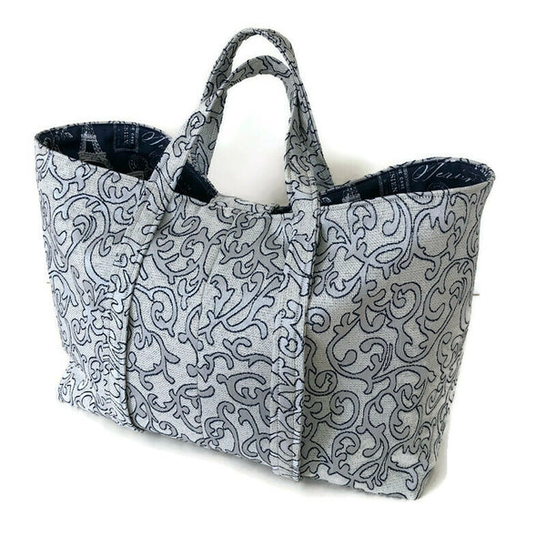 Large Knitting Bag Blue Gray Woven