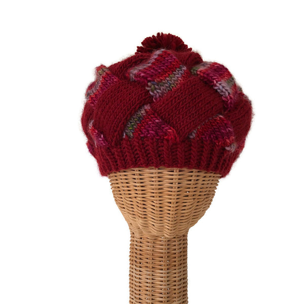 Entrelac Hat Red Wool