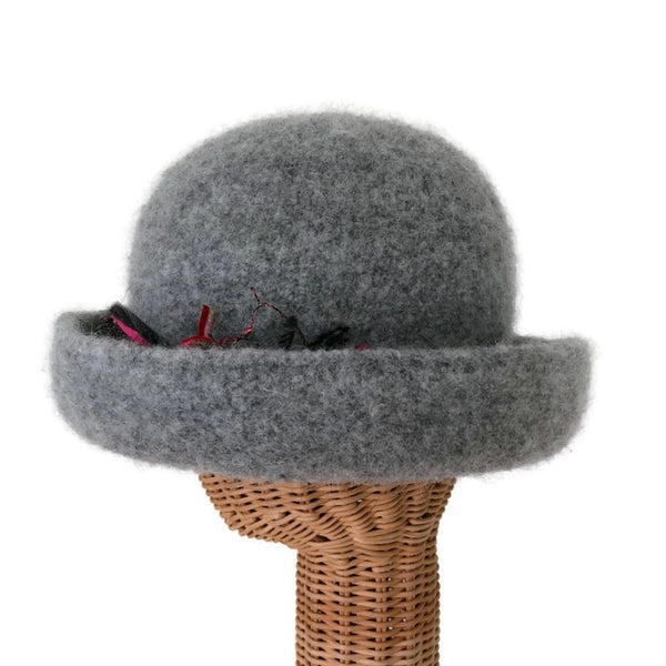 Bowler Style Felted Hat Gray Wool