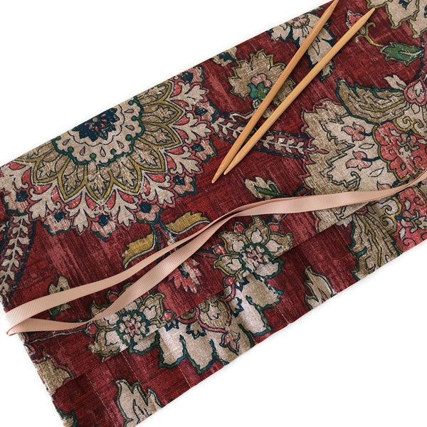 Double Point Needle Six OR Twelve Pocket Roll Up Rust Floral