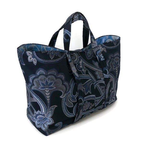 Large Knitting Bag Blue Embroidered