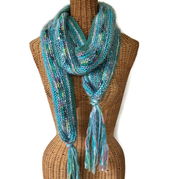 Hand Knit Scarf Aqua FUSION