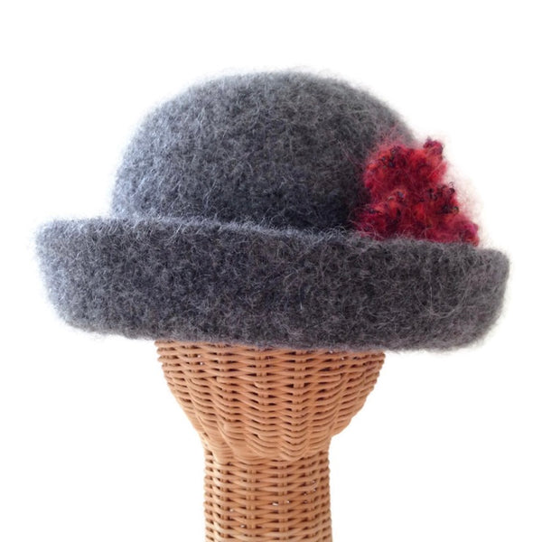 Bowler Style Felted Hat Gray Wool
