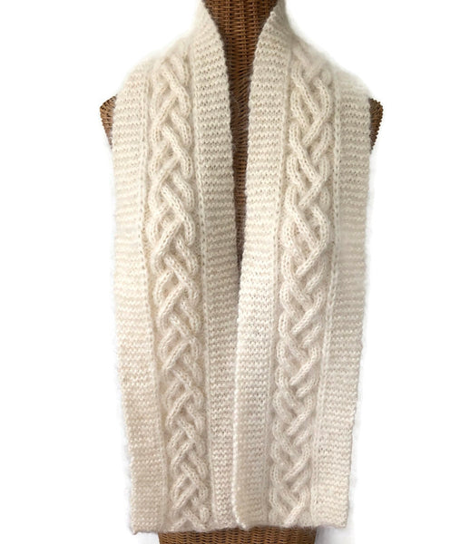 cabled white mohair scarf