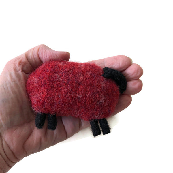 Felted Sheep Hand Warmers Red