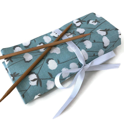 Double Point Needle Six OR Twelve Pocket Roll Up Aqua Cotton Bolls