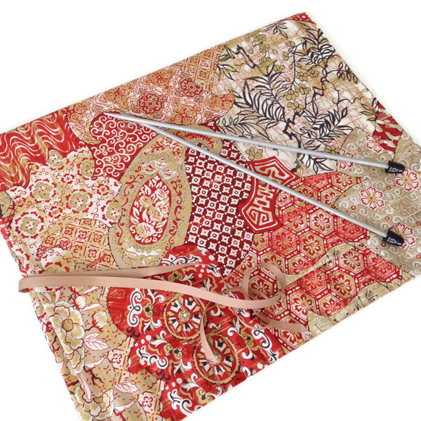 15 Pocket Straight  Needle Roll Up Red Oriental Motif