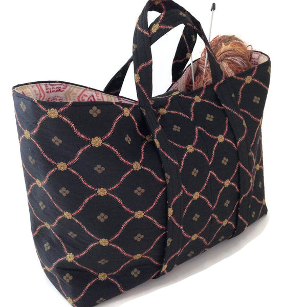 The Large Knitting Bag Black Lattice
