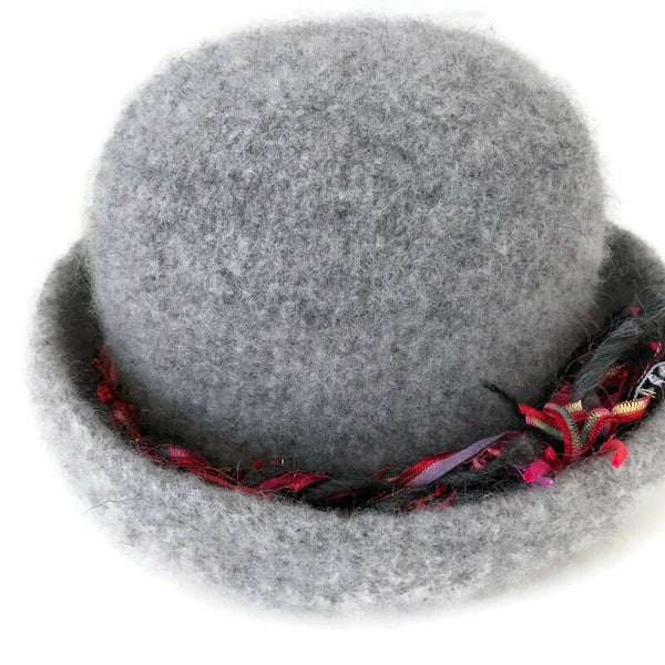 Bowler Style Felted Hat Gray Wool