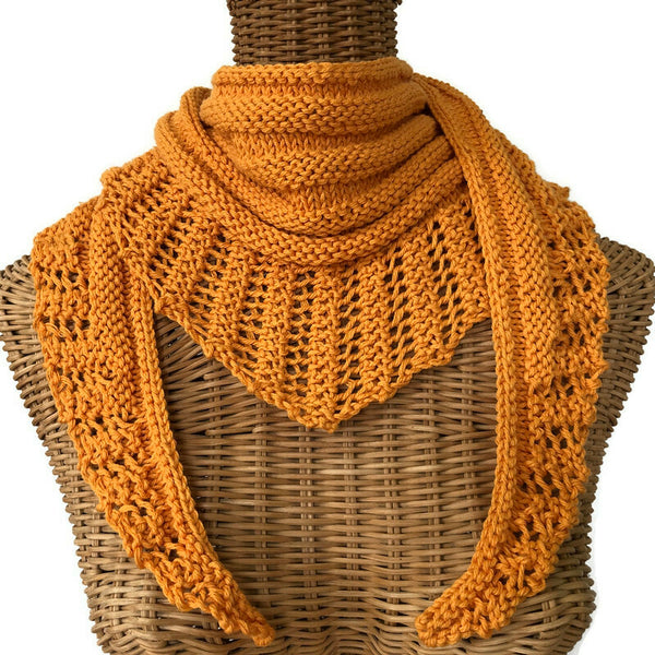 Lacy Knit Scarf Cotton Wool Mustard Yellow