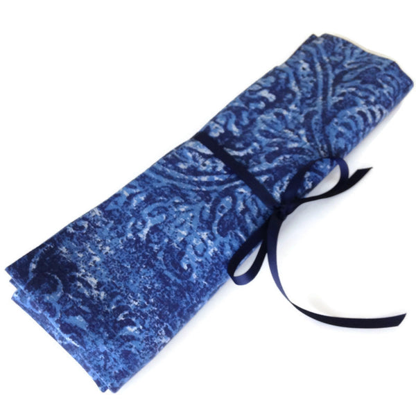 15 Pocket Straight  Needle Roll Up Case Blue on Blue