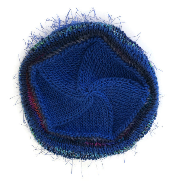 blue hand knit beanie