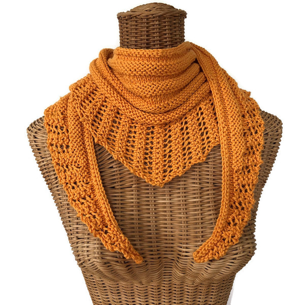Lacy Knit Scarf Cotton Wool Mustard Yellow