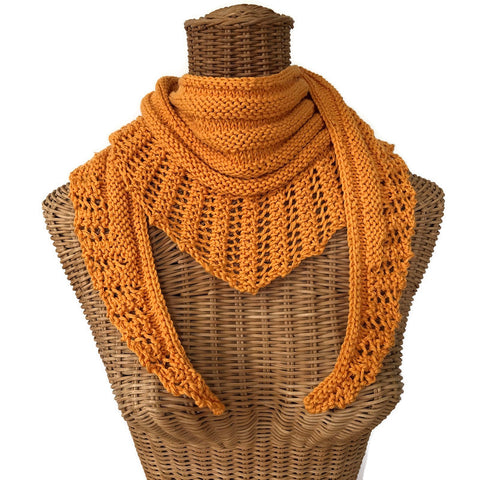 Lacy Knit Scarf Cotton Wool Mustard Yellow