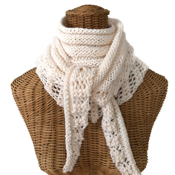 Lacy Knit Scarf Wool & Mohair White
