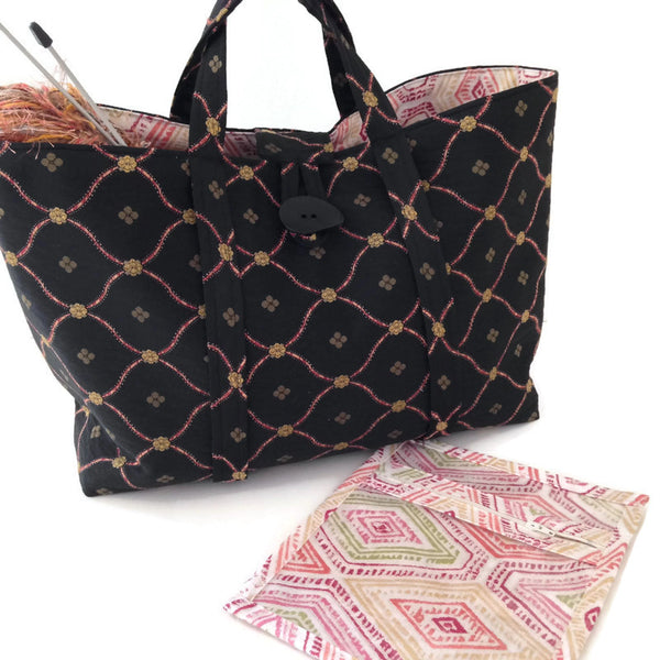 The Large Knitting Bag Black Lattice