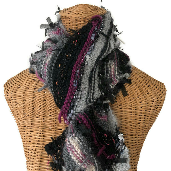 Boho Style Scarf Black Bias Knit