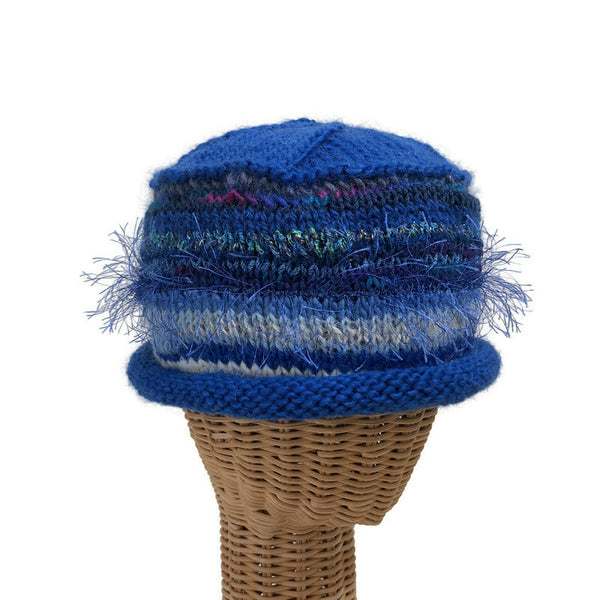 blue hand knit beanie