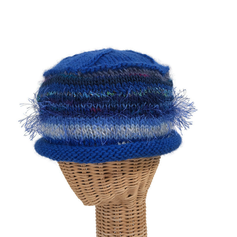 blue hand knit beanie