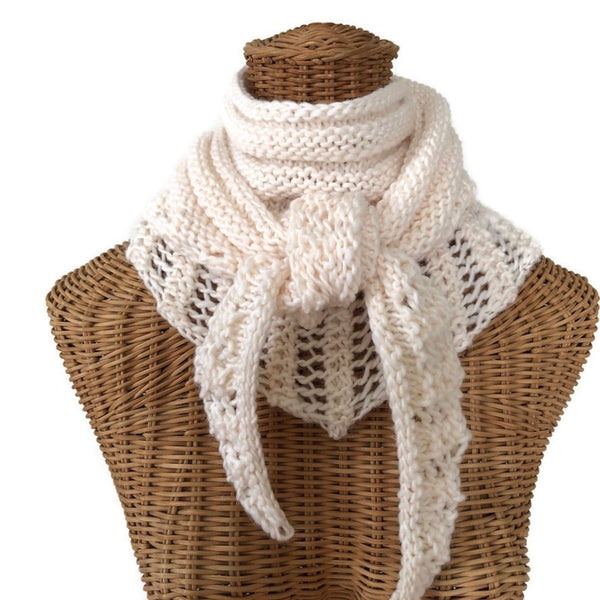 Lacy Knit Scarf Wool & Mohair White