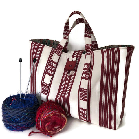 Large Knitting Bag Red and White Stripe